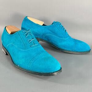 PAUL SMITH Size 9 Aqua Perforated Suede Leather Cap Toe Lace-Up Shoes